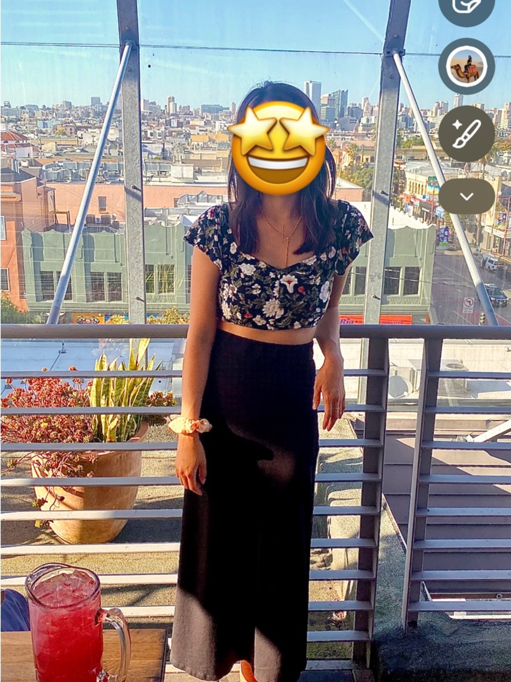 American Eagle Black Floral Cropped Top